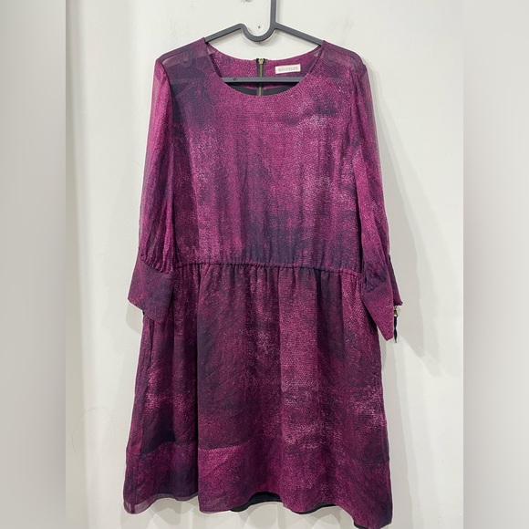 Whistles Silk Midi Dress Fully Lined i Plum Purple Reptile Patter 3/4 sleeve 6 - Picture 1 of 12